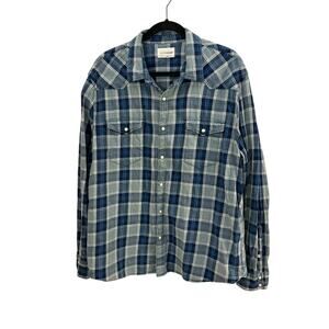 Lucky Brand Men’s Pearl Snap Plaid Shirt Western Ranch Country Farmhouse Cotton